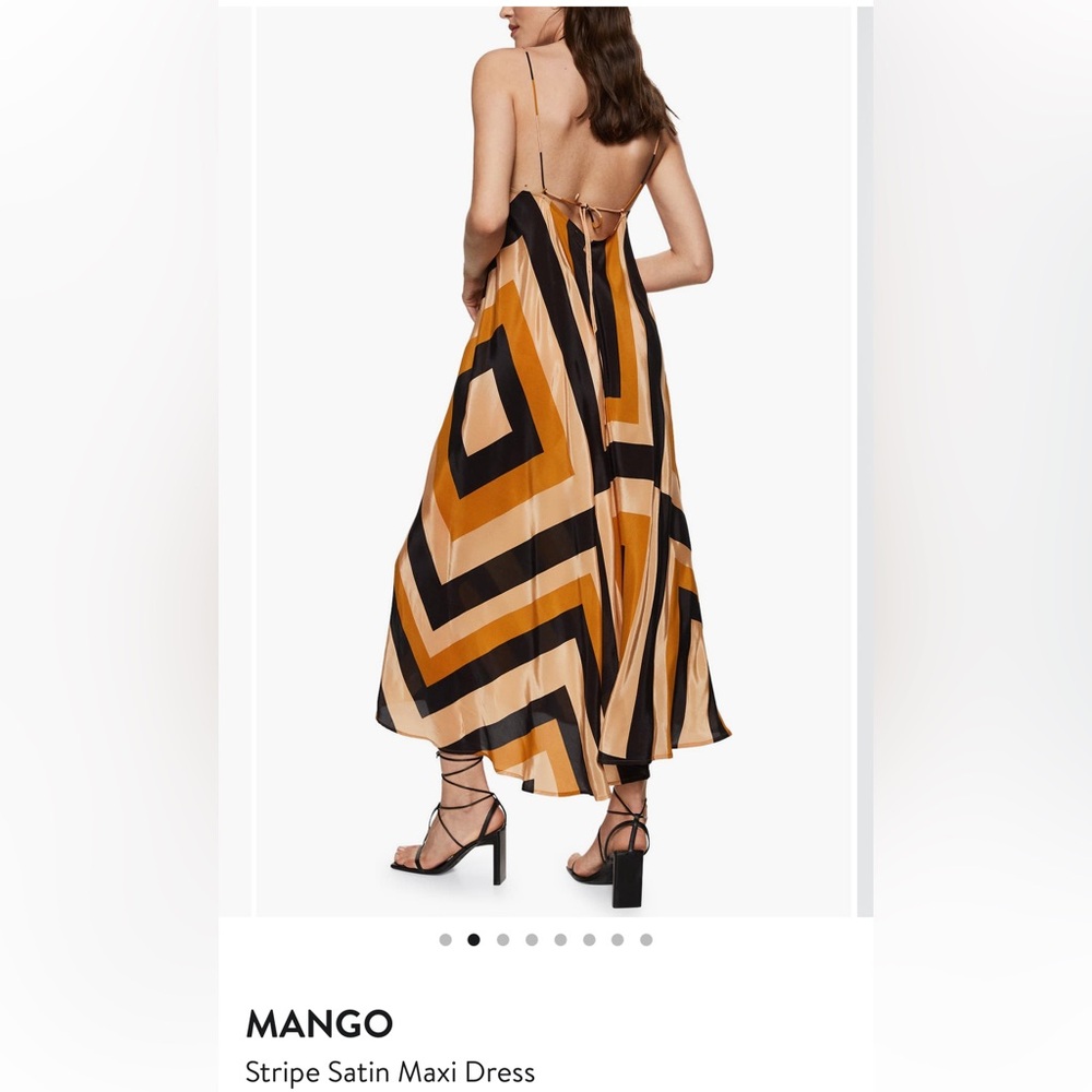 Mango Striped Satin Maxi Dress in Mustard, Black and Cream